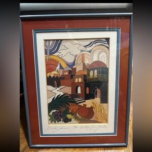 Bracha Lavee “ Greetings From Jerusalem” original color lithograph Signed Artist